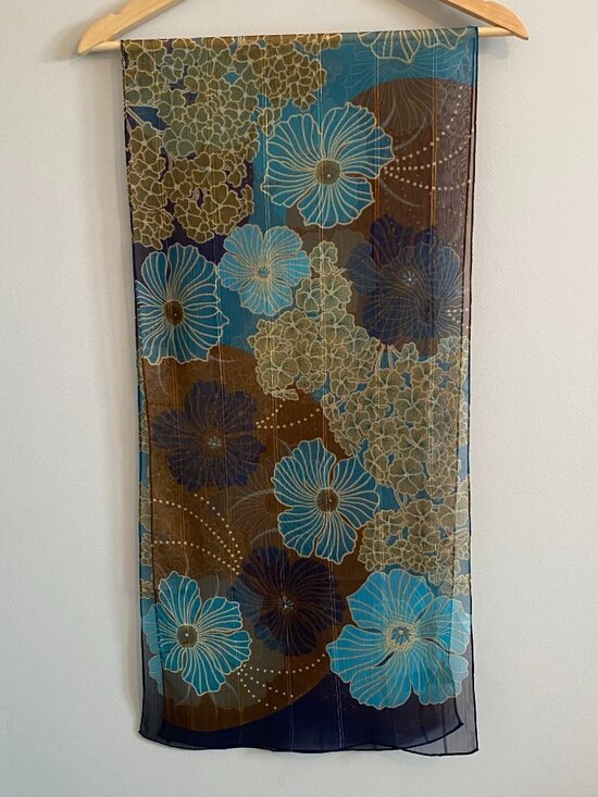 Vintage Accessories - 2/$20 👒 Vintage Oldstock Sheer Scarf with Blue and Brown Floral Pattern Y2K